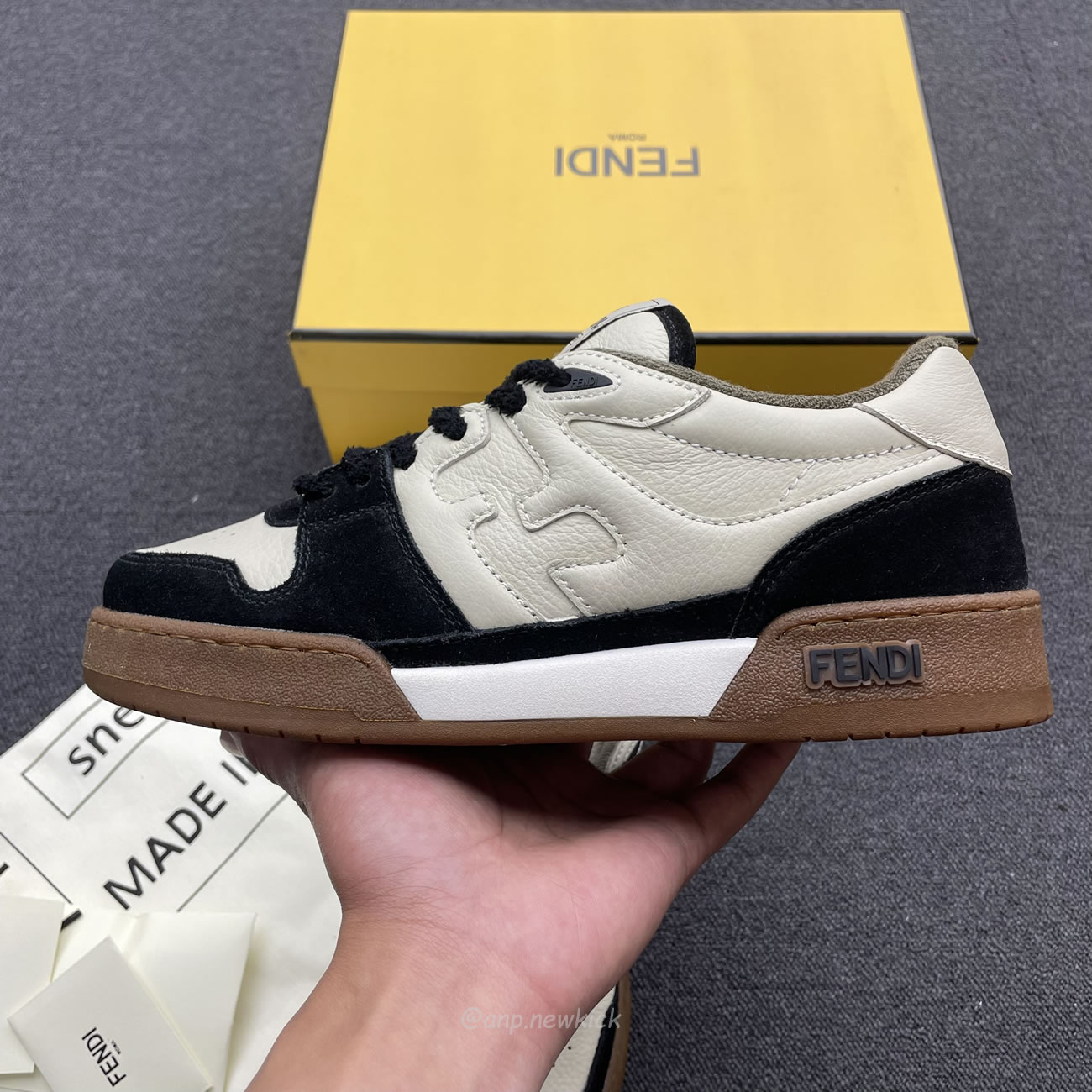 Fendi Match Cream Black White Suede And Leather Low Top Sneakers (9) - newkick.org